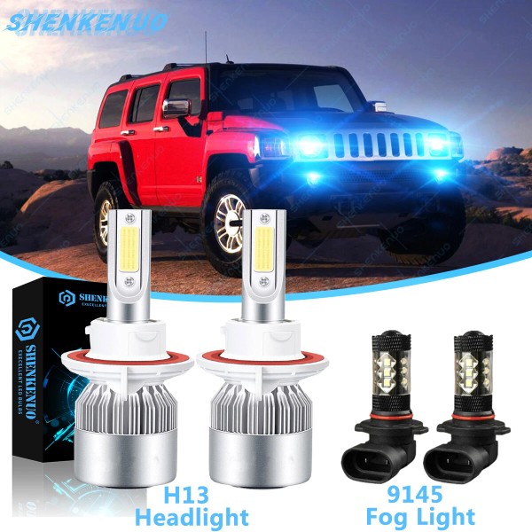 SHENKENUO For Hummer H3 2006-2010 8000K LED Headlight Hi/Lo +