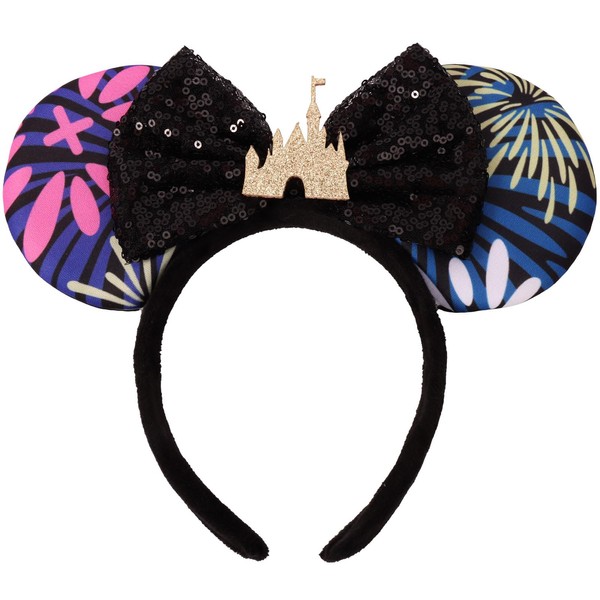 ETLUK Mouse Ears Headband, Castle Fireworks Mouse Ears Sequin Bow Headbands for Women Girls, Cosplay, Park Accessories Party Decorations