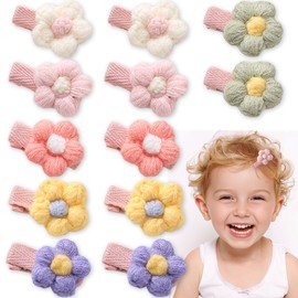 NICECONE 12Pcs Plush Flower Baby Hair Clips - Soft Knit Flowers Hairpins for Girls, Non-Slip Infant Toddler Hair Accessories for Baby Girls (6 Colors, 3cm Flower, 4cm Clip)