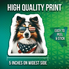 2-Pack Dog with Sunglasses Stickers - American Flag Bandana Decals - Cool Dog Stickers - 5-Inch - PLDFS08976