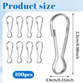 100 PCS Stainless Steel Spring Lanyard Hooks, Small Spring Snap Hooks Silver Rust-Proof Lanyard Snap Clip Hook for Id Card Key Chain Wallets Purse Zipper Pull Badge Holder Clasp DIY Craft (25mm)