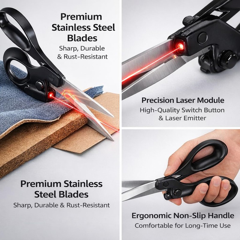 Laser Guided Scissors for Fabric Cutting, Stainless Steel Sewing Shears
