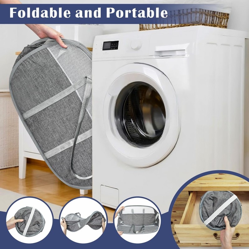 BOSNONA 2 Pack Large Collapsible Laundry Baskets 74L Pop Up