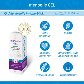 menoelle® Gel - Organic Certified Vaginal Gel | Moisturising Gel for Vaginal Dryness, Irritation, Itching, Burning, Odor, Sensitivity | Hormone-Free and No Chemical Additives | 100 ml