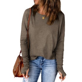 OFEEFAN Womens Tunic Tops Long Sleeve Shirts for Women Thumb Hole Fall Sweater Coffee S