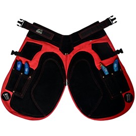 Equine Care Farrier Apron Chaps 2mm Cowhide Leather, 500 GSM Canvas, Air-Mesh, 29" Length, Adjustable Waist (28"-52"), Ergonomic Foam-Padded Thigh & Back Support, 4 Knife Pockets, 2 Nail Magnets.