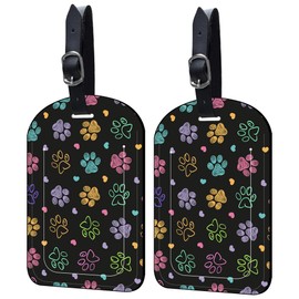 Neidius Luggage Tags for Suitcase 2 Pack Colorful Doodle Paw Leather Luggage Tags with Name Tag Privacy Cover,Women Men Airport Cruise Luggage Travel Essentials