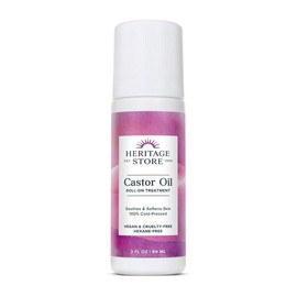 The Heritage Store Castor Oil Roll-On – Cold-Pressed & Hexane-Free for Skin, Joints & Wellness – Easy Application – 3 oz