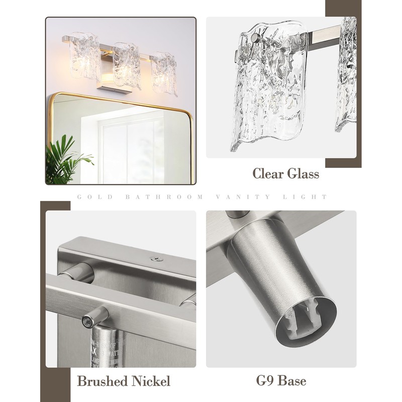 Osimir 3-Light Bathroom Vanity Light, Brushed Nickel Bathroom Light Fixture