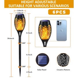 Solar Lights for Outdoors, Solar Torches for Outdoor Flickering, 6 Pieces Solar Flame Light, IP65 Waterproof Solar Lighting, Solar Lights for Outdoor Garden, for Outdoors, Backyards, Gardens, Lawn