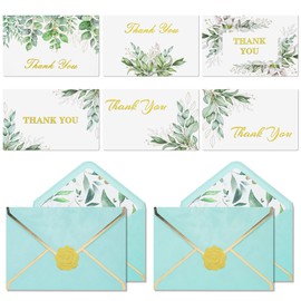 36 Luxury Thank You Cards with Envelopes, 4"x6" Multipack Thank You Notes, Gold Stamping & Internal Printing Envelope, 6 Elegant Designs,for Weddings Baby Shower Graduation Small Business (Mint Green)