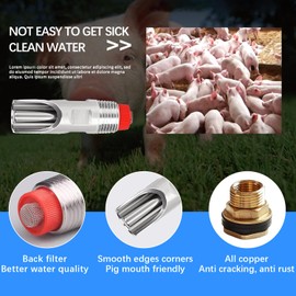 5 Pcs Pig Nipple Drinkers Kit Auto Pig Watering System Stainless Steel with 5 Pcs Brass Water Tank Connector 1Pcs Hole Opener for Pig Goats Swine Piglets Drinking (5pcs, Stainless Steel&Brass)