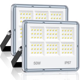 50 W Outdoor LED Spotlight - 2 Pieces 5000 LM 72 LEDs Super Bright LED Floodlight Outdoor Spotlight Waterproof IP67 7000 K Cool White Outdoor Spotlight for Garages, Yards, Factories, Roads, Stadiums