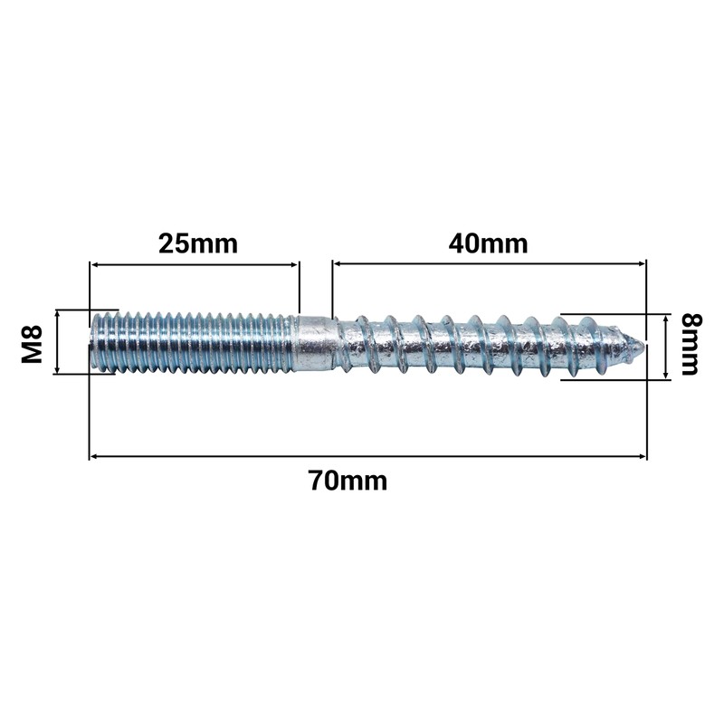 SKIR'CO (10 pcs) Hanger Bolts M8 x 70 mm, Double