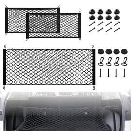 DOCAS Car Boot Luggage Net, Adjustable Luggage Net 90-122 cm, 1 Rear Luggage Nets + 2 Organiser Mesh Pockets + 4 ABS Hooks + 4 Mounting Adapters and Screws for SUVs, Cars and Trucks (Style 2)
