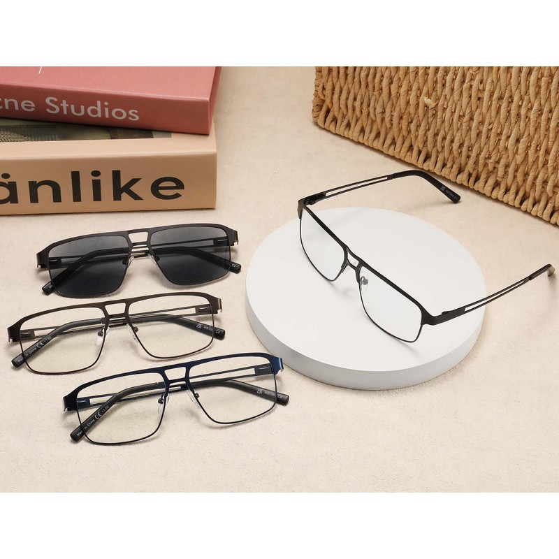 MODFANS 3er-Pack Lesebrille Herren Blaulichtfilter Metallrahmen Rechteck Stil Edelstahl Material