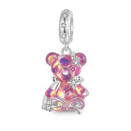 GNOCE Yellow Dream Bear Charm Pendant 925 Sterling Silver Gift for Girls Children Fit All Bracelet/Necklace, Silver