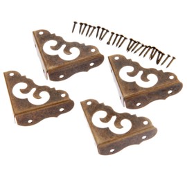 dophee 4Pcs Iron Antique Bronze Vintage Decorative Corner Protector Guards Edge Cover for Chest Case Box-1.22" x 1.22" x 0.43"