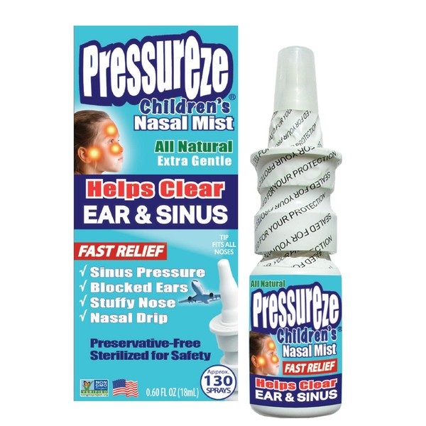 Pressureze All Natural Preservative-Free Sterile Nasal Spray for Children - Fast Relief Nasal Spray - for Sinus Allergies & Congestion |130 Sprays, 18 ml (Pack of 3)