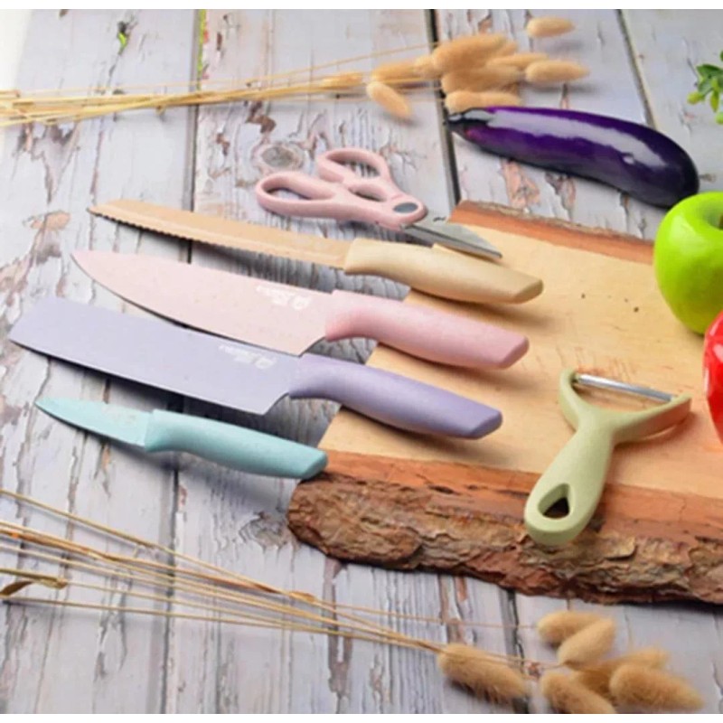 CL Juego Set De Cuchillos Calidad Profesional 6pz Color Pastel