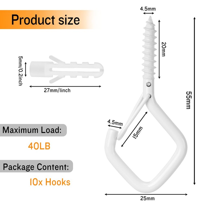 10PCS Ceiling Hooks - Heavy Duty Wall Hooks for Hanging