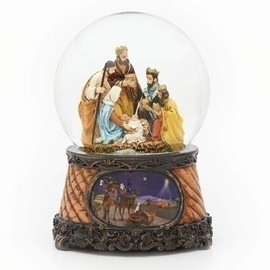 Three Kings Nativity Scene 6 Inch Musical Glitter Dome Plays Tune Little Drummer Boy