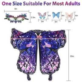 QIFUNEY Fairy Wings Costumes for Adult Women, Double Sided Butterfly Costume for Women, 5Pcs Fairy Costume for Woman