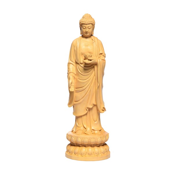 Traditional Sculpture Buddha Statue, Shakyamuni Buddha Statue, Wooden Carving, Figurine, TheChanger Buddhist Altar Statue, Pray for Evil Protection, High Quality Natural Boxwood Carvings (Height 9.1 x Width 2.8 x Depth 2.8 inches (23 x 7 x 7 cm)