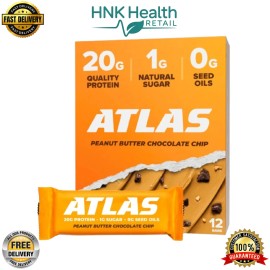 Atlas Protein Bar – 20g Clean Protein – Peanut Butter Chocolate Chip (12 Count)