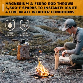 Bushcraft Survival Ferro Rod Fire Starter Kit | Flint and Steel Striker| Waterproof Magnesium Farrow Rod Tool & Firestarter for Campfires (Jumbo Magnesium Rod & Ferro Rod w/Jumbo Tinder Rope)