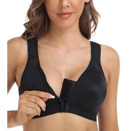 DotVol Women's Front Closure Bra Back Support Posture Correction Bra Full Cups Without Underwire, black