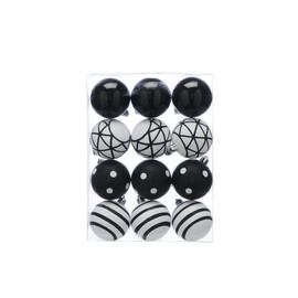 Festive Productions Set of 12 x 6cm Shatterproof Baubles – Black & White Designs - Luxury Baubles - Christmas Baubles - Christmas Tree Decorations, Hanging Christmas Decorations