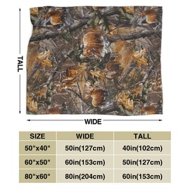 WAZHIJIA Camo Hunting Deer Bear Moose Turkey Duck Fleece Throw Blanket, Fuzzy Warm Throws for Winter Bedding, Couch and Plush House Warming Decor Gift Idea 60"X50"