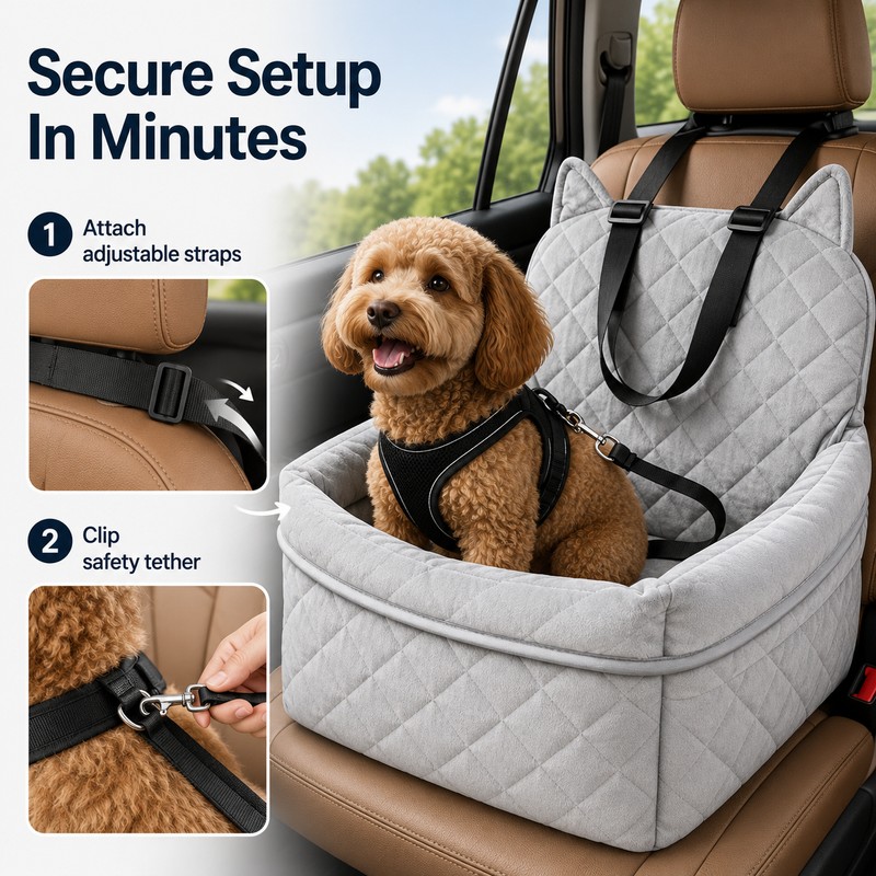 Dog Car Seat Bed for Travel - Removable Washable Quilted