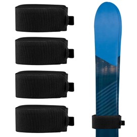 4er-Pack Ski-Spanngurte – verstellbare Ski-Tragebänder mit rutschfesten Schutzpolstern | für den Transport von Skiern/Snowboards/Stöcken | Eva-Polsterung und extralanges Design (Schwarz)