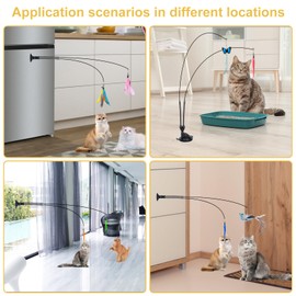 Cat Feather Toys, 14PCS Cat Toys with 2 Slots Super Suction Cup, Detachable 2PCS Cat Wand Toys & 11PCS Replacement Teaser Refills with Bell, Interactive Cat Toy for Indoor Cats Kitten Play Exercise