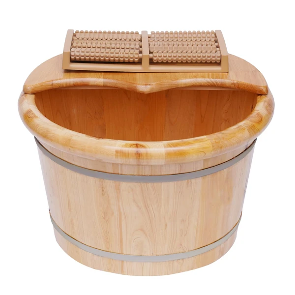 Wooden Foot Basin Set with Massager and Lid, Solid Cedar
