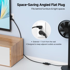 [UL Listed] Cable Matters 2-Pack Low Profile Flat Plug Extension Cord (Power Extension Cable) 3 Feet (NEMA 5-15P to NEMA 5-15R)