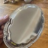 Irvinware Vtg~ Oval Serving/Bread Tray~Chrome Plated~Etched Design w/Scallop Rim 9x6.5”