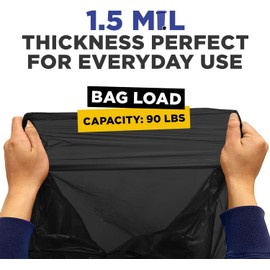 (100 Pack) Plexon 55-60 Gallon Trash Bags, 1.5 Mil, Heavy Duty, Fits Rubbermaid Brute Rollout, Round and Square 32-55 gal Trash Cans, 43" x 47" Large Durable Garbage Trash Can Liners, Bulk (Black)
