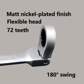 Fxionicon 15 mm Matte Ratchet Spanner, Flexible Head Ratcheting Combination Wrench, Nickel Plated Medium Carbon Steel Open End Spanner Metric