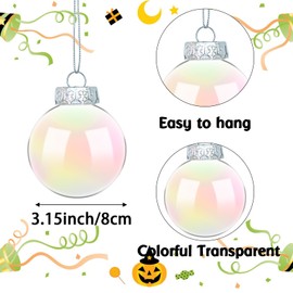 12 Pcs Iridescent Ornaments Balls,3.15 inch Clear Christmas Rainbow Ball,Clear Christmas Rainbow Ball for Christmas Tree Decorations,DIY Crafts,Party Home Holiday Decor