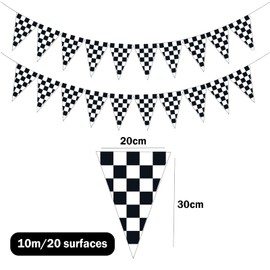 YQWIN 4Pcs Checkered Flag Banner Race Car Party Decorations Black and White Checkered Flag Banner Race Car Banner Race Car Garland Black White Checkered Pennant Garland for Racing Car Party Decoration