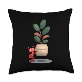 Tee4Tu / Cookie Money Design Ant Carrying Rubber Tree Plant-High Hopes Throw Pillow, 18x18, Multicolor