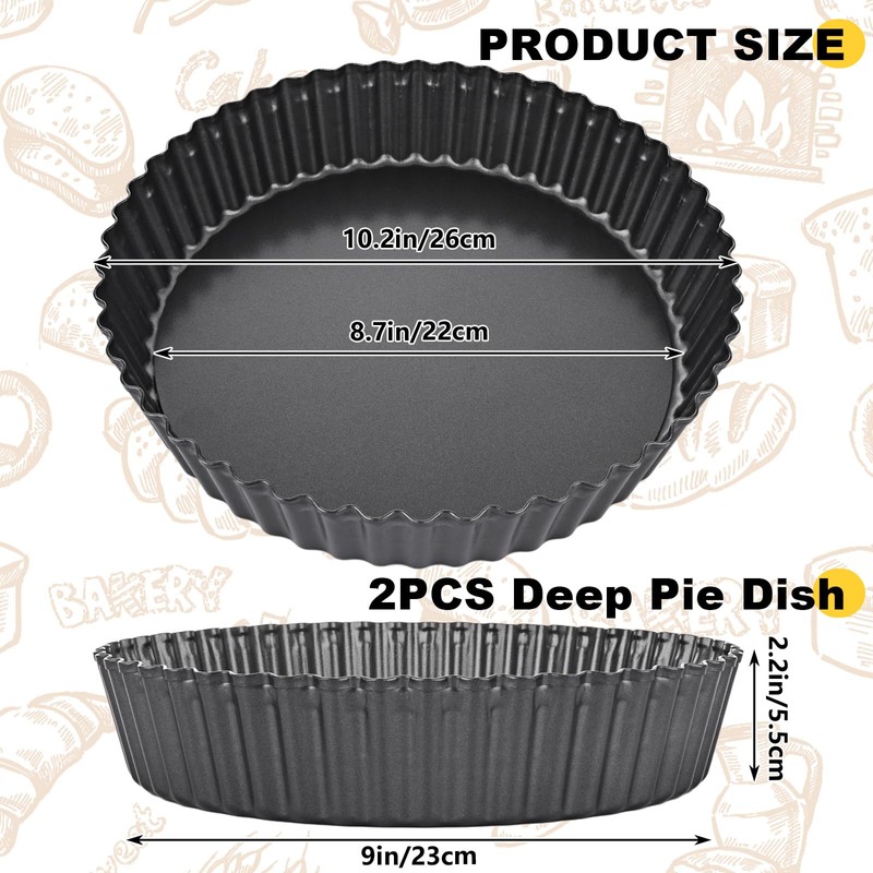 WOPPLXY 2 PCS 10 Inch Deep Quiche Tins with Loose