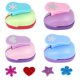 MEETOZ 4Pcs Crafts Punch Set, Shape Scrapbook Punches with Craft Sticker Paper, snowflake, Star, Heart, Flower Shape for Paper Crafts DIY