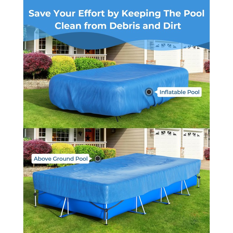 Reinmoson Inflatable Pool Cover Rectangular Fits Pool Under 130" L