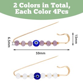 DICOSMETIC 2 Styles Evil Eye Safety Pins 8Pcs Brooches Clips Pins with Faceted Glass Beads and Resin Evil Eye Beads Small Safety Pins for Clothes Bag Scarf Decoration