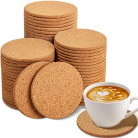 Cork Coasters Bulk for Drinks, 40Pcs Reusable Round Edge Coasters, 3.5 Inches Thick Absorbent Heat Resistant Drink Coaster for Bar Holiday Wedding Birthday Supplies Party Decor