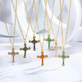 E-AOCJMH Gold 18K Cross Necklace Cross Pendant Necklace Cross Jewelry for Women (orange)